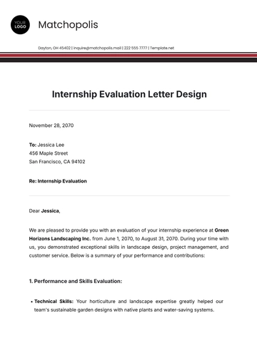 Free Internship Evaluation Letter Design Template to Edit Online
