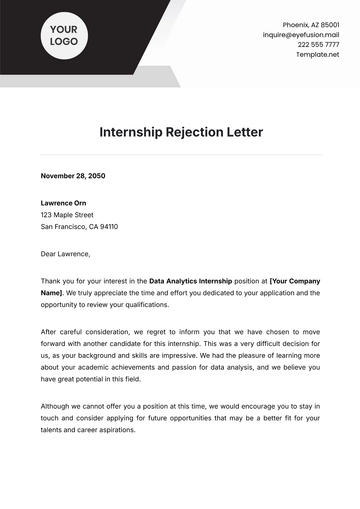 Free Internship Rejection Letter Template to Edit Online
