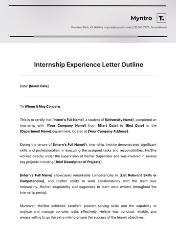 Free Internship Experience Letter Outline Template to Edit Online
