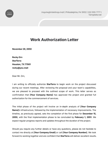 Free Work Authorization Letter Template to Edit Online