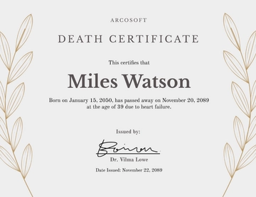 Free Printable Death Certificate Template to Edit Online