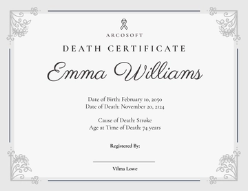 Free Sample Death Certificate Template to Edit Online