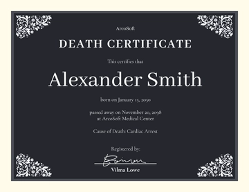 Free Fillable Death Certificate Template to Edit Online