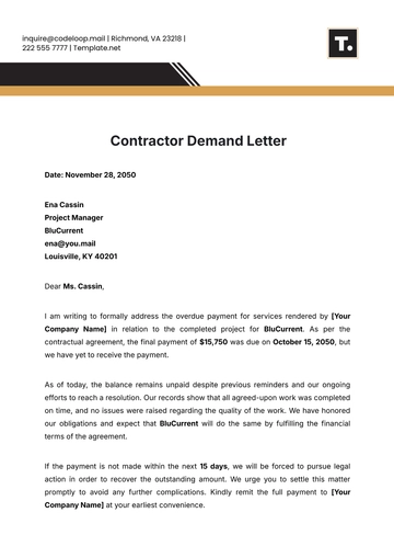 Free Contractor Demand Letter Template to Edit Online