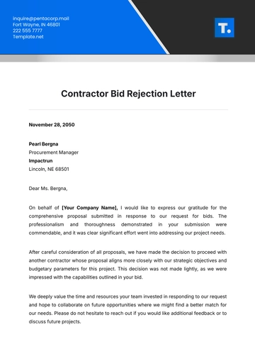 Free Contractor Bid Rejection Letter Template to Edit Online