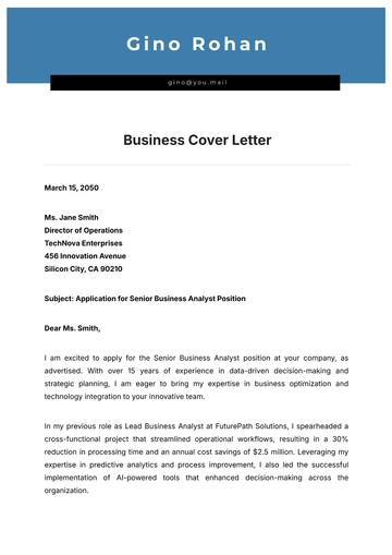 Free Business Cover Letter Template to Edit Online