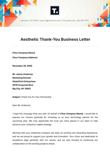 Free Aesthetic Thank-You Business Letter Template to Edit Online
