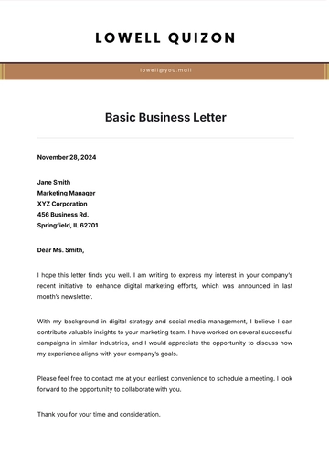 Free Basic Business Letter Template to Edit Online