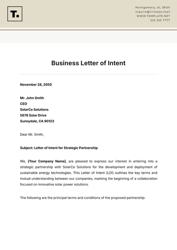 Free Business Letter of Intent Template to Edit Online