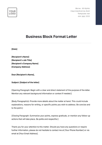 Free Business Block Format Letter Template to Edit Online
