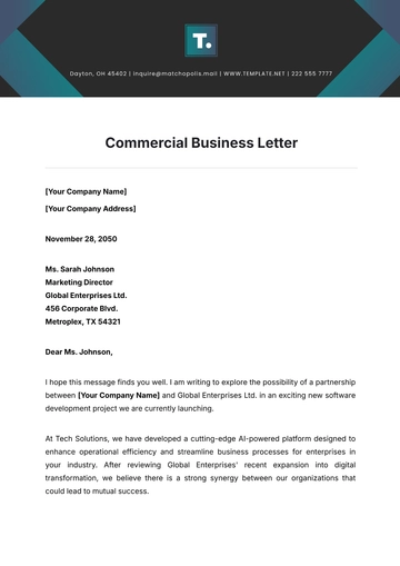 Free Commercial Business Letter Template to Edit Online