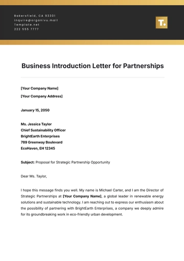 Free Business Introduction Letter for Partnerships Template to Edit Online
