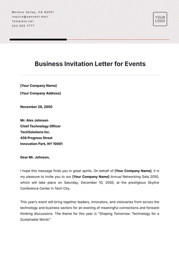 Free Business Invitation Letter for Events Template to Edit Online
