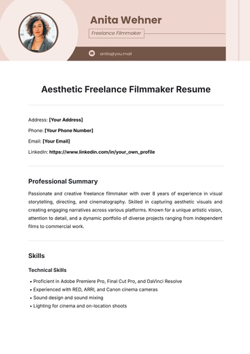 Free Aesthetic Freelance Filmmaker Resume Template to Edit Online