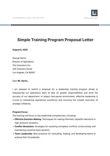 Free Simple Training Program Proposal Letter Template to Edit Online