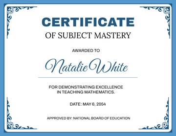Free Subject Teacher Certificate Template to Edit Online