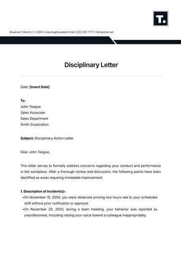 Free Disciplinary Letter Template to Edit Online