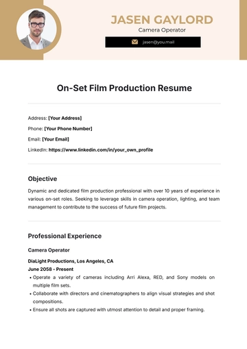 Free On-Set Film Production Resume Template to Edit Online