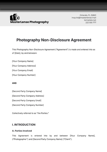 Free Photography Non-Disclosure Agreement Template to Edit Online
