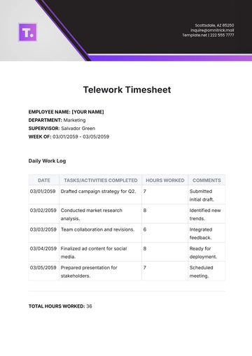 Free Telework Timesheet Template to Edit Online