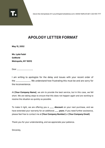 Free Apology Letter Format Template to Edit Online