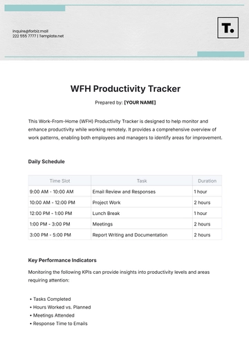 Free WFH Productivity Tracker Template to Edit Online