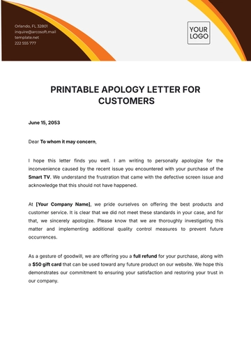 Free Printable Apology Letter for Customers Template to Edit Online