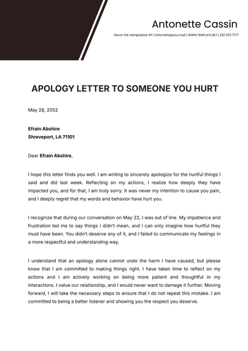 Free Apology Letter to Someone You Hurt Template to Edit Online