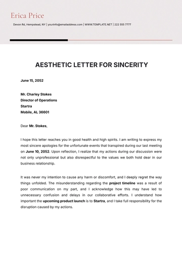 Free Aesthetic Letter of Sincerity Template to Edit Online