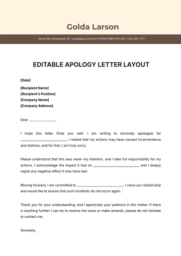 Free Editable Apology Letter Layout Template to Edit Online