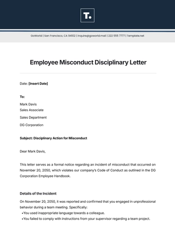 Free Employee Misconduct Disciplinary Letter Template to Edit Online