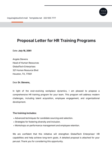 Free Proposal Letter for HR Training Programs Template to Edit Online