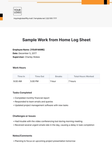 Free Sample Work from Home Log Sheet Template to Edit Online