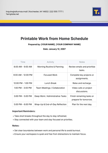 Free Printable Work from Home Schedule Template to Edit Online