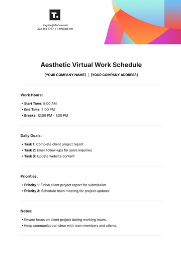 Free Aesthetic Virtual Work Schedule Template to Edit Online
