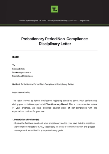 Free Probationary Period Non-Compliance Disciplinary Letter Template to Edit Online