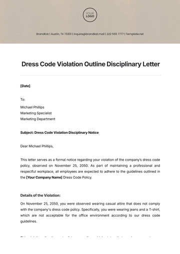 Free Dress Code Violation Outline Disciplinary Letter Template to Edit Online