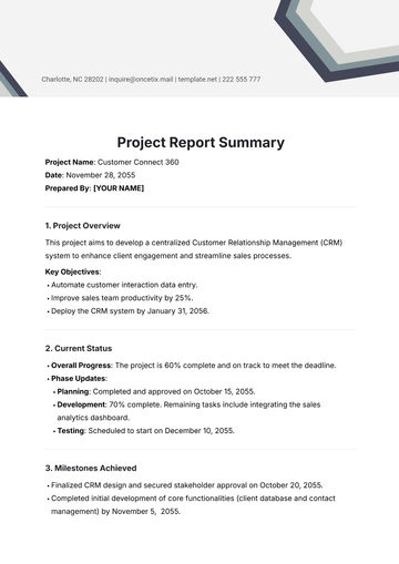 Free Project Report Summary Template to Edit Online
