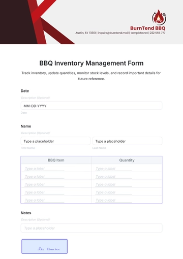 Free BBQ Inventory Management Form Template to Edit Online