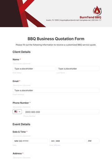 Free BBQ Business Quotation Form Template to Edit Online