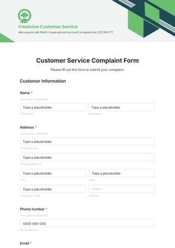 Free Customer Service Complaint Form Template to Edit Online
