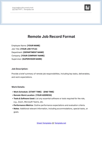 Free Remote Job Record Format Template to Edit Online