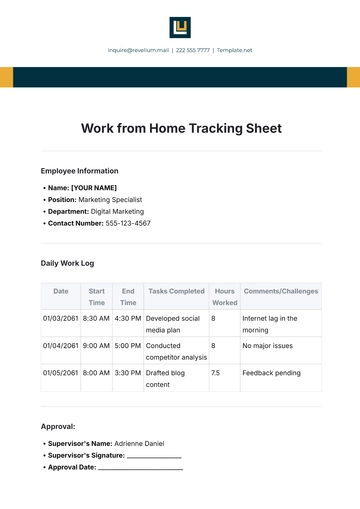 Free Work from Home Tracking Sheet Template to Edit Online