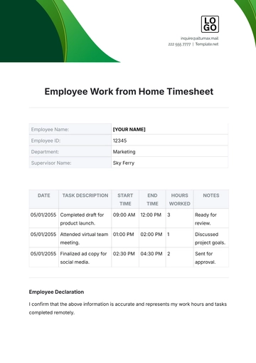 Free Employee Work from Home Timesheet Template to Edit Online