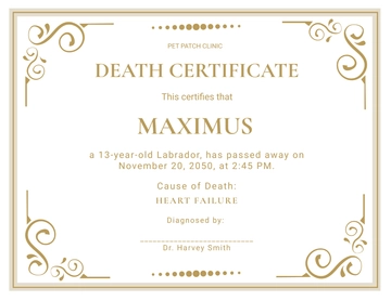 Free Veterinary Death Certificate Template to Edit Online