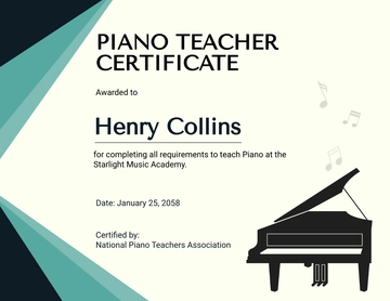 Free Piano Teacher Certificate Template to Edit Online