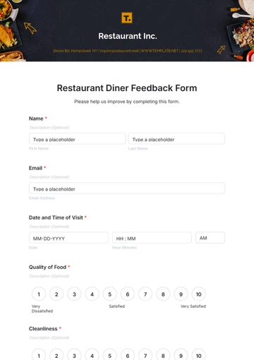 Free Restaurant Diner Feedback Form Template to Edit Online