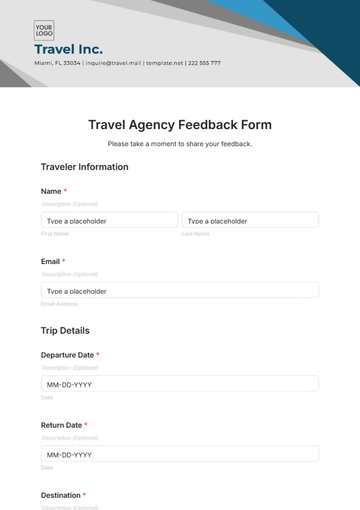 Free Travel Agency Feedback Form Template to Edit Online
