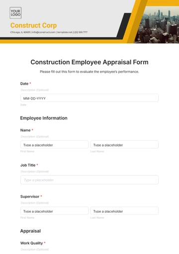 Free Construction Employee Appraisal Form Template to Edit Online Free Construction Employee Appraisal Form Template to Edit Online