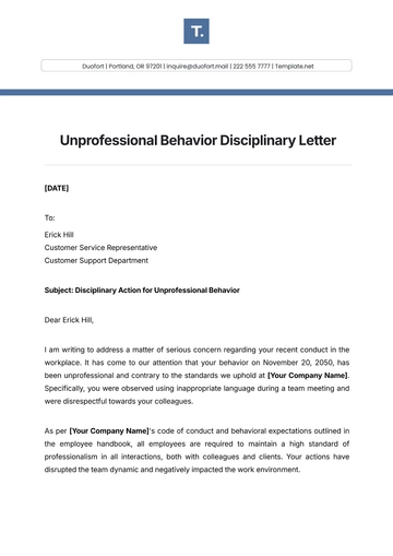 Free Unprofessional Behavior Disciplinary Letter Template to Edit Online